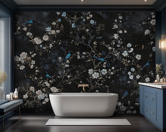 Bluebird Floral Peel and Stick Wallpaper Mural for Bedroom Bathroom Nursery