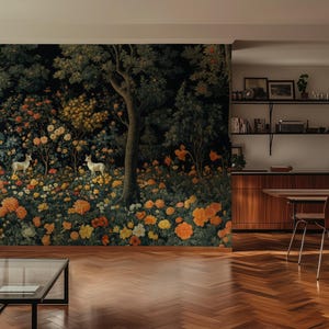 Fairytale Forest Wallpaper, Floral Woodland Mural, Mystical Animal Decor - Peel & Stick, Commercial, Non-woven