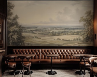 Vintage Countryside Landscape Mural | Rustic Peel and Stick Wallpaper, Farmhouse Style, Removable Wallcovering