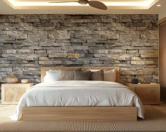 Stone Brick Wallpaper, Realistic Stone Mural, Natural Texture Wall Art - Peel & Stick, Commercial, Non-woven
