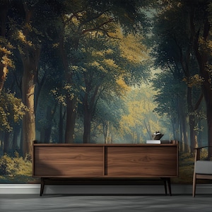 Enchanted Forest Path Wallpaper Mural, Serene Nature Walkway Wall Art, Peel & Stick Removable Mual, Non-Woven Vinyl Canvas Texture