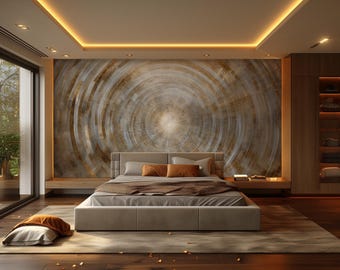 Gold Ripple Wall Mural | Abstract Radial Vinyl Wallpaper | Luxury Modern Decor for Living Rooms