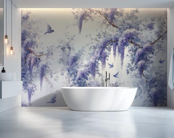 Wisteria Floral Peel and Stick Wallpaper Mural for Bedroom Bathroom Dining Room