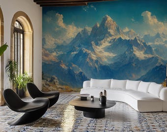 Mountain Landscape Peel and Stick Wallpaper Mural for Nursery Bedroom Living Room