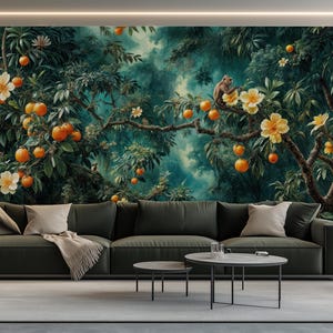 Tropical Jungle Wallpaper, Rainforest Wall Mural, Peel & Stick Removable Vinyl Wallpaper, Lush Green Forest Wallpaper for Living Room