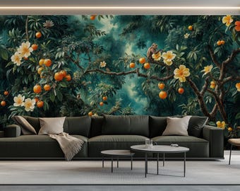 Tropical Rainforest Wallpaper Murals | Peel and Stick Jungle Wall Decor | Exotic Plants, Lush Green