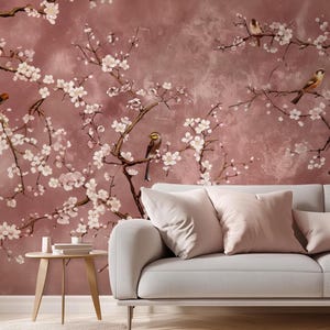 Cherry Blossom Mural: Pink Sakura Peel and Stick Wallpaper