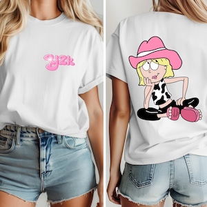 Y2K Cartoon Girl Shirt - Cowgirl Aesthetic Graphic Tee - 2000s Funny Western T-Shirt - Oversized Retro Outfit