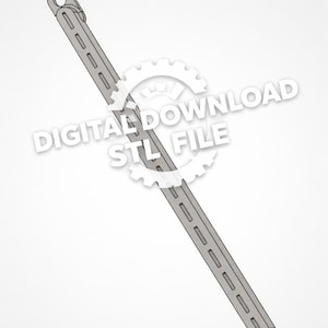 Op de afbeelding: Een grijs, langwerpig 3D-model met een rechthoekige vorm en een gat aan één uiteinde. Het model heeft verschillende rechthoekige uitsparingen over de lengte. De tekst "DIGITAL DOWNLOAD STL FILE" staat over de afbeelding.