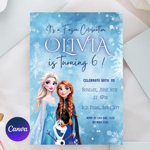 Frozen Birthday Invitation: Elsa and Anna Princess Party (Editable Canva, Instant Download)