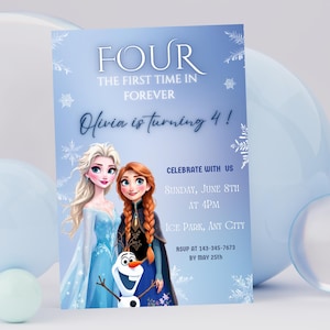 Frozen 4th Birthday Invitation: Winter Wonderland Party (Editable Canva, Instant Download)