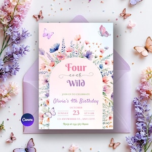4ème anniversaire de fleurs sauvages sauvages de Zazzle.be Liste d'envies Vous avez des idées ? Modèle floral modifiable | Invitation fête papillon | Téléchargement instantané | Anniversaire fille B34