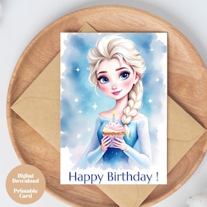 Carte d'anniversaire d'Elsa de la Reine des neiges | Carte de voeux princesse des glaces | Carte d'anniversaire pour enfants | Téléchargement numérique | Carte d'anniversaire imprimable | Téléchargement instantané