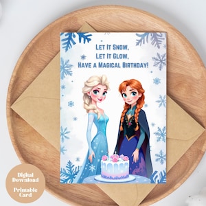 Carte d'anniversaire de la Reine des neiges | Carte de voeux d'anniversaire princesse | Carte Elsa et Anna | Qu'il neige, qu'il brille | Pays des merveilles d'hiver | Téléchargement numérique