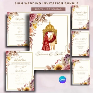 Lot de faire-part de mariage sikh | Faire-part de mariage pendjabi d'automne | Carte Sikh Anand Karaj | Mehendi, Sangeet, Jaggo et plus | Téléchargement instantané WB5