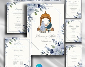 Floral Sikh Wedding Invitation Bundle: Anand Karaj, Mehndi (Digital Download)