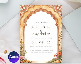 Indian Save the Date Template, Punjabi Invite, Digital Hindu Wedding Save the Date, Indian Wedding Cards, Editable Template, Canva ,SD2