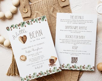 Kleine Bohne Babypartyeinladung | Bohne Brauen Babyparty | Bearbeitbar in Canva