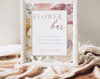 Floral Flower Bar Sign, Wedding Bridal Baby Shower Decor (Digital Download)