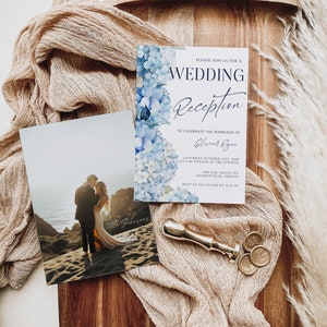 Hydrangea Wedding Reception Only Invitations, We Said I do, Happily Ever After Party, Canva Editable Template, Hydrangea Blue Floral Invite