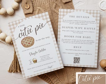 Cutie Pie Baby Shower Invite, Fall Baby Shower, Neutral Baby Shower, Editable Canva Template, Apple Baby Shower, Autumn, Sweet as Pie