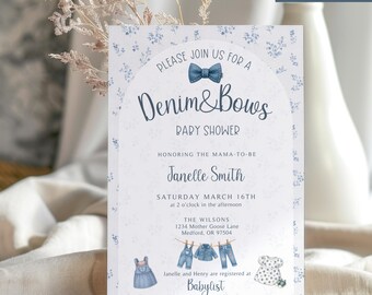 Denim & Bows Baby Shower Invitation | Printable Template (Digital Download)