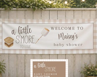 Smore to Love Baby Shower Banner Template, Camping Shower, Fall Baby Shower, 2x6 Banner, Editable Printable in Canva