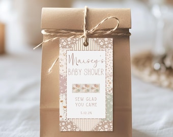 Quilted with Love Baby Shower Favor Tag, Sew Glad Gift Label (Digital Download)