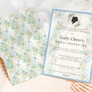 Regency Themed Shower Invite, liebster Leser, Tee Brautparty, bearbeitbare Einladung, Canva Template, viktorianische Dusche, florale Brautparty