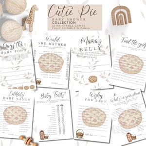Cutie Pie Baby Shower Games | Fall Baby Shower | Autumn Baby Shower | Pie Themed Games Template | Printable 5X7 | Sweet as Pie | Apple
