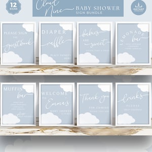 On Cloud Nine Baby Shower Signs, Cloud 9, Baby Shower Sign Bundle, Editable Canva Templates, Books for Baby, Babies are Sweet, Printable