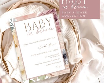 Pastel Baby In Bloom Invitation, Wildflower Baby Shower Flower Invite, Instant Download Decor