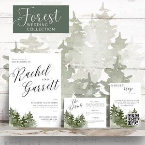 FOREST Wedding Editable Invitation | Rustic Invite | Outdoor Wedding | Wedding Template bundle | RSVP card | Details card | Mountain wedding