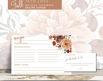Fall Floral Bridal Shower Recipe Card: Editable Canva Template (Digital Download)