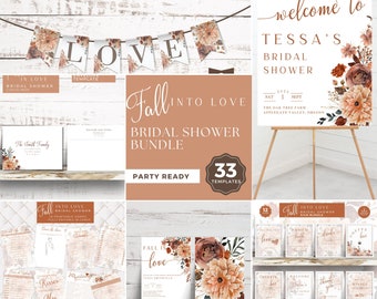 Fall Boho Bridal Shower Bundle: Games, Signs, Invitation (Canva Editable)