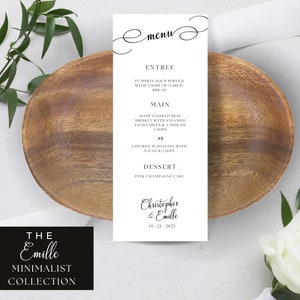 Calligraphy Wedding Menu Template, Minimalist Menu, Editable, Printable, Instant Download, Editable, Minimalist Wedding, Emille Minimalist