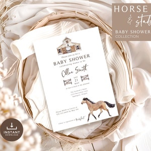 Barnyard Shower | Horse Baby Shower Invitation | Equestrian Shower | Horse and Stable | Printable | Farm Baby Shower | Editable Template