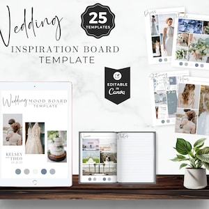 Plantilla de tablero de inspiración de boda, tablero de estado de ánimo digital de boda, descarga de tablero de sueños de boda, editable en Canva e imprimible, Inspo de boda