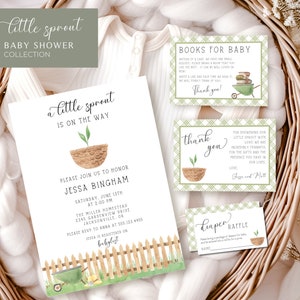 Little Sprout Babyparty-Paket, Farmers Market Baby, lokal angebaute Babyparty-Einladung, Bücher für Baby- und Windelverlosung, geschlechtsneutral
