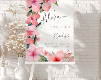 Aloha Baby Shower Welcome Sign: Tropical Floral Luau (Digital Download)