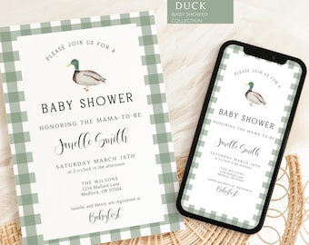 Mallard Duck Baby Shower Invitation, Mallard Duck Mobile Invite, Electronic Invitation, Mallard Duck Evite, Hunting Buddy Baby Shower, Green