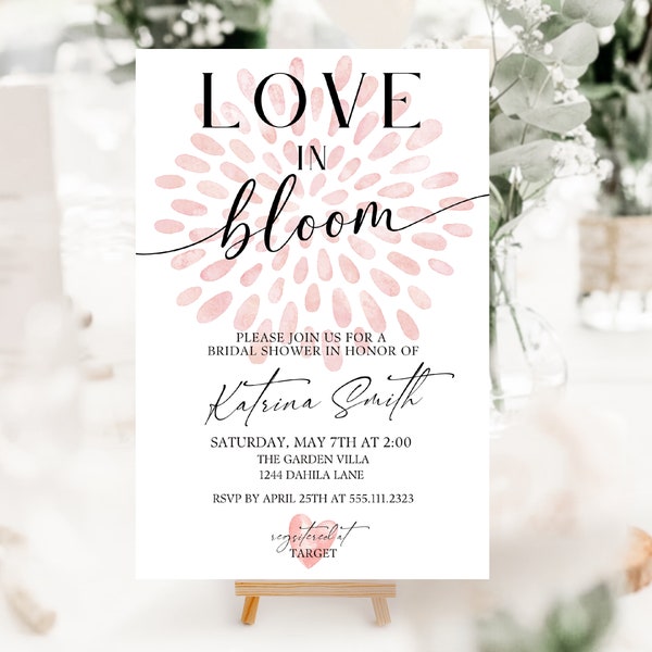 Love Is In Bloom Bridal Shower Invitation,  Simple, Editable Canva Template, Bridal Shower Invitation, Instant Download, Minimalist Bridal