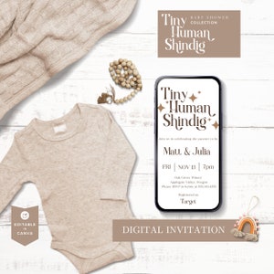 Baby Shower Mobile Einladung, Tiny Human Shindig, ELECTRONIC, Co-Ed Baby Shower, Gender Neutral, DIGITAL Invite Text Message, Editable