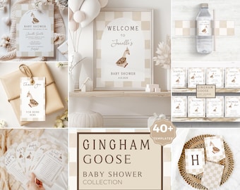 Silly Goose Baby Shower Bundle: Invitation, Gingham Goose, Games, Signs (Editable Canva)