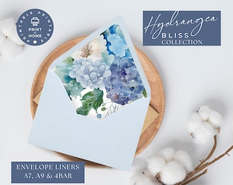 Blue Hydrangea Wedding Envelope Liners: A7, A9, 4 Bar (Digital Download)