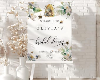 Bride to BEE Bridal Shower Welcome Sign: Editable Canva Template (Digital Download)