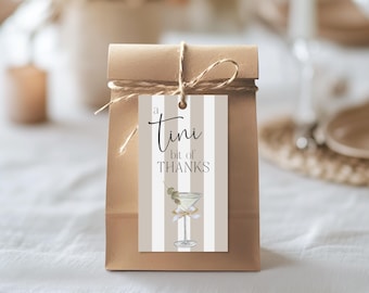 Tini One Martini Baby Shower Thank You Tag, Printable (Canva Editable)