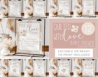 Quilted with Love Baby Shower Signs, Sewing Theme, Editable (Digital Download)