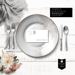 Modelo elegante de cartão de lugar | Caso Black Tie | Modelo editável do Canva | Cartões de lugar planos para impressão | Cartões de nome de mesa | Formal | Mínimo