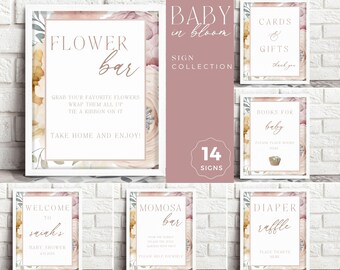 Baby in Bloom Shower Sign Bundle, Pastel Florals, Editable Templates (Digital Download)